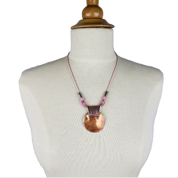 VCLM Boho Medallion Statement Necklace Enameled Beachy - Picture 1 of 10